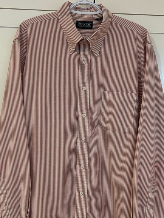 Lands' End Other - Lands' End Tall Men’s Button-Down Shirt Size 18/36 Red White Striped Long Sleeve